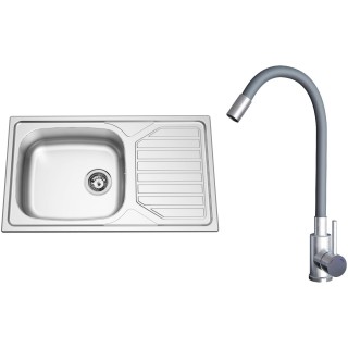 Set Sinks N145 (dřez Okio 860 XXL V 0,6 mm, matný + baterie Elasta Nerez/Šedá)