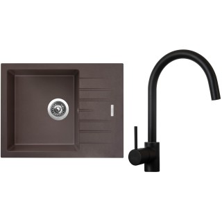 Set Sinks G10793 (dřez Perfecto 650 Marone 93 + baterie Vitalia Černá matná)