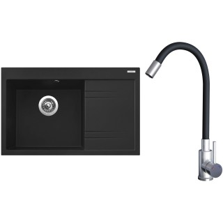 Set Sinks G20874 (dřez Rim 780 L Metalblack 74 levý + baterie Elasta Nerez/Černá)