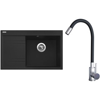 Set Sinks G20974 (dřez Rim 780 P Metalblack 74 pravý + baterie Elasta Nerez/Černá)