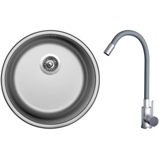 Set Sinks N117 (dřez Round 450 V 0,6 mm, matný + baterie Elasta Nerez/Šedá)