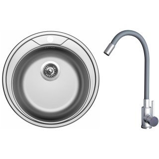 Set Sinks N119 (dřez Round 510 V 0,6 mm, matný + baterie Elasta Nerez/Šedá)