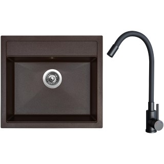 Set Sinks G23793 (dřez Solo 560 Marone 93 + baterie Elasta Černá matná)