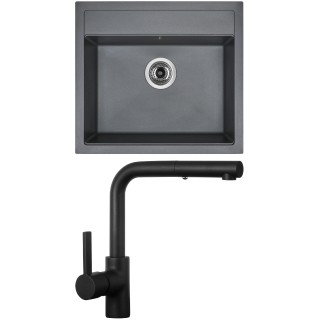 Set Sinks G24372 (dřez Solo 560 Titanium 72 + baterie Enigma S Černá matná)