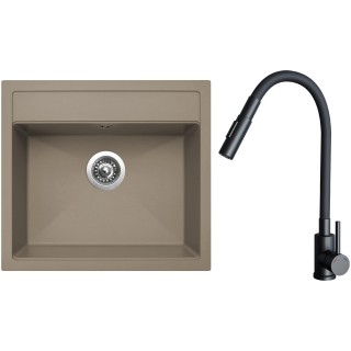 Set Sinks G24254 (dřez Solo 560 Truffle 54 + baterie Elasta S Černá matná)
