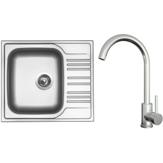 Set Sinks N124 (dřez Star 580 V 0,6 mm, matný + baterie Arco Celonerezová)