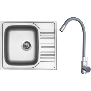 Set Sinks N123 (dřez Star 580 V 0,6 mm, matný + baterie Elasta Nerez/Šedá)