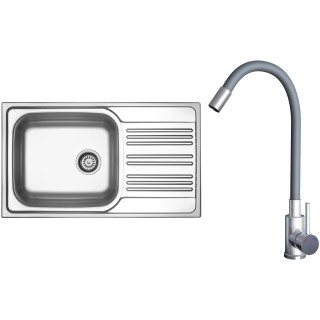 Set Sinks N147 (dřez Star 860 XXL V 0,7mm, matný + baterie Elasta Nerez/Šedá)