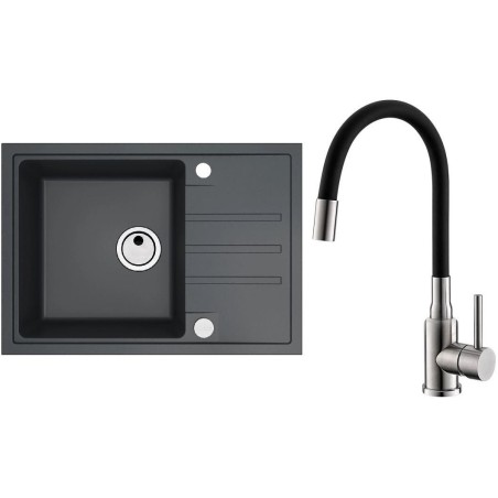 Set Alveus (dřez Intermezzo 40 Black 91 + baterie Mintas Černá/Kartáčovaná ocel)