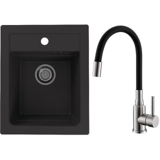 Set Alveus (dřez Atrox 10 Black 91 + baterie Mintas Černá/Kartáčovaná ocel)