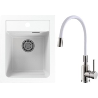 Set Alveus (dřez Atrox 10 White 11 + baterie Mintas Bílá/Kartáčovaná ocel)