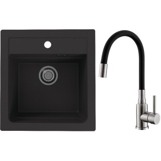 Set Alveus (dřez Atrox 20 Black 91 + baterie Mintas Černá/Kartáčovaná ocel)