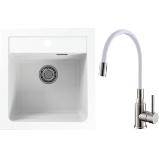 Set Alveus (dřez Atrox 20 White 11 + baterie Mintas Bílá/Kartáčovaná ocel)