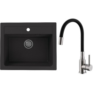 Set Alveus (dřez Atrox 30 Black 91 + baterie Mintas Černá/Kartáčovaná ocel)