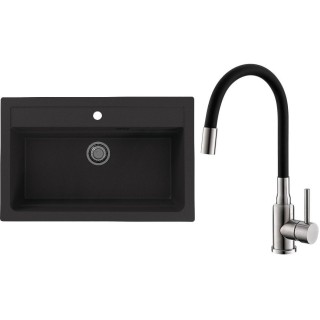 Set Alveus (dřez Atrox 40 Black 91 + baterie Mintas Černá/Kartáčovaná ocel)