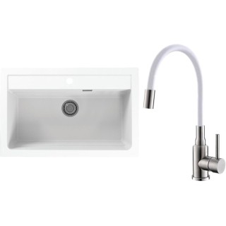 Set Alveus (dřez Atrox 40 White 11 + baterie Mintas Bílá/Kartáčovaná ocel)