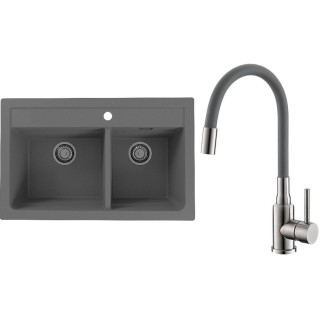 Set Alveus (dřez Atrox 50 Beton 81 + baterie Mintas Beton/Kartáčovaná ocel)