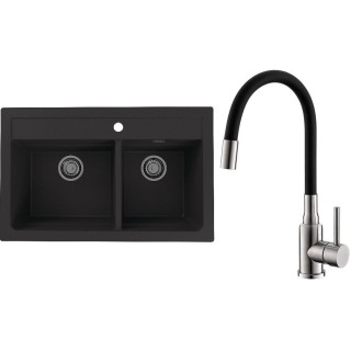 Set Alveus (dřez Atrox 50 Black 91 + baterie Mintas Černá/Kartáčovaná ocel)