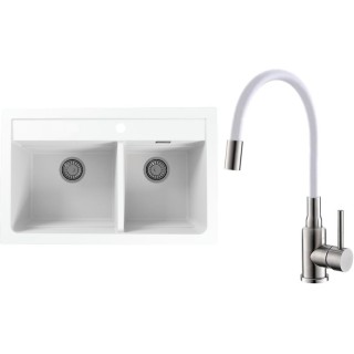 Set Alveus (dřez Atrox 50 White 11 + baterie Mintas Bílá/Kartáčovaná ocel)