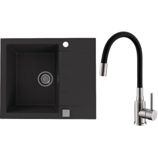 Set Alveus (dřez Cadit 10 Black 91 + baterie Mintas Černá/Kartáčovaná ocel)