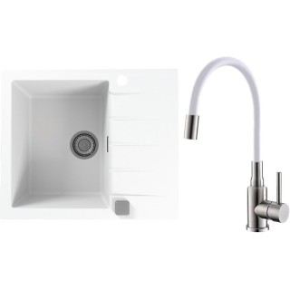 Set Alveus (dřez Cadit 10 White 11 + baterie Mintas Bílá/Kartáčovaná ocel)