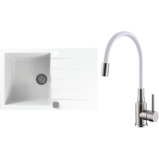 Set Alveus (dřez Cadit 20 White 11 + baterie Mintas Bílá/Kartáčovaná ocel)