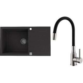 Set Alveus (dřez Cadit 40 Black 91 + baterie Mintas Černá/Kartáčovaná ocel)