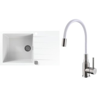 Set Alveus (dřez Cadit 40 White 11 + baterie Mintas Bílá/Kartáčovaná ocel)