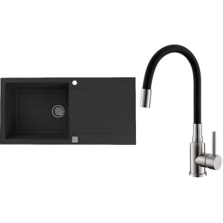 Set Alveus (dřez Cadit 50 Black 91 + baterie Mintas Černá/Kartáčovaná ocel)