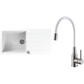 Set Alveus (dřez Cadit 50 White 11 + baterie Mintas Bílá/Kartáčovaná ocel)