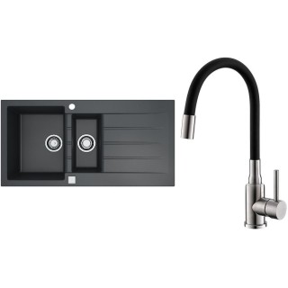 Set Alveus (dřez Cadit 80 Black 91 + baterie Mintas Černá/Kartáčovaná ocel)