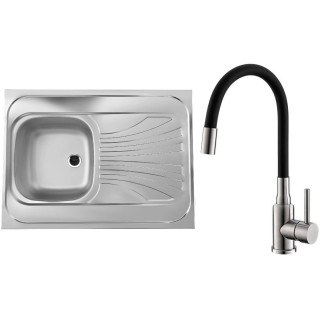 Set Alveus (dřez Classic 30 Uni Natur, bez lemu, otočný + baterie Mintas Černá/Kartáčovaná ocel)