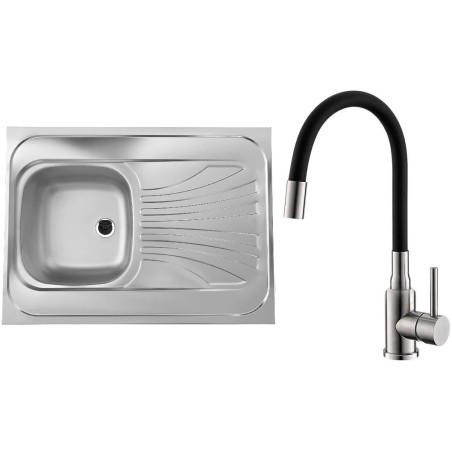 Set Alveus (dřez Classic 30 Uni Natur, bez lemu, otočný + baterie Mintas Černá/Kartáčovaná ocel)