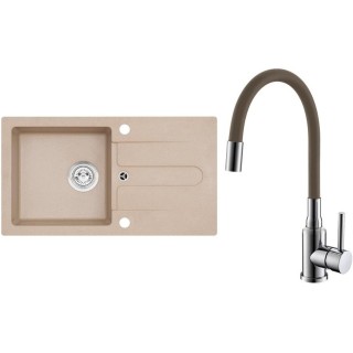 Set Alveus (dřez Cortina 110 Beige 55, bez excentru + baterie Mintas Béžová/Chrom)