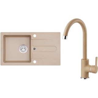 Set Alveus (dřez Cortina 110 Beige 55, bez excentru + baterie Tonia Beige 55)