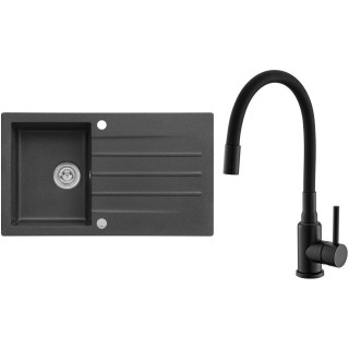 Set Alveus (dřez Cortina 130 Black 91, s excentrem + baterie Mintas Černá matná)