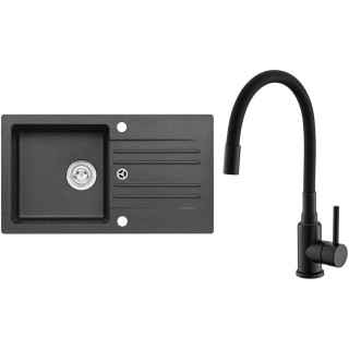 Set Alveus (dřez Cortina 140 Black 91, bez excentru + baterie Mintas Černá matná)