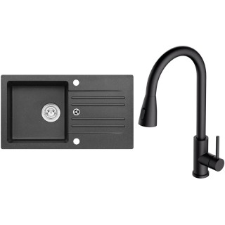 Set Alveus (dřez Cortina 140 Black 91, bez excentru + baterie Primrose - PS Deep Black 90)