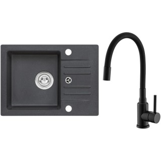 Set Alveus (dřez Cortina 40 Black 91, bez excentru + baterie Mintas Černá matná)