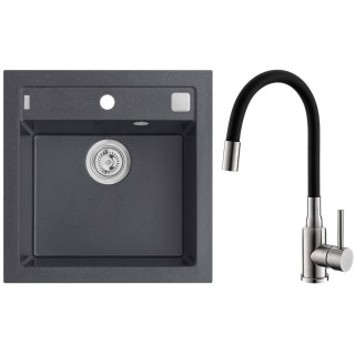 Set Alveus (dřez Formic 20 Black 91 + baterie Mintas Černá/Kartáčovaná ocel)