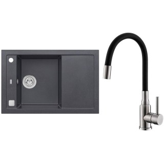 Set Alveus (dřez Formic 30 Black 91 + baterie Mintas Černá/Kartáčovaná ocel)