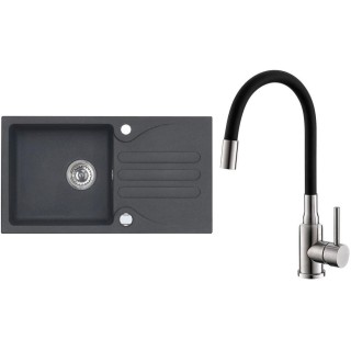 Set Alveus (dřez Galapagos 30 Black 91 + baterie Mintas Černá/Kartáčovaná ocel)