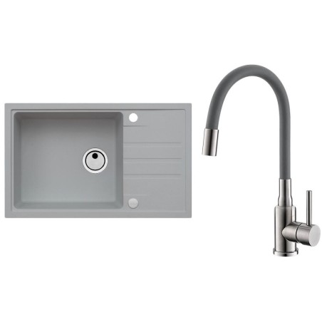 Set Alveus (dřez Intermezzo 130 Beton 81 + baterie Mintas Beton/Kartáčovaná ocel)