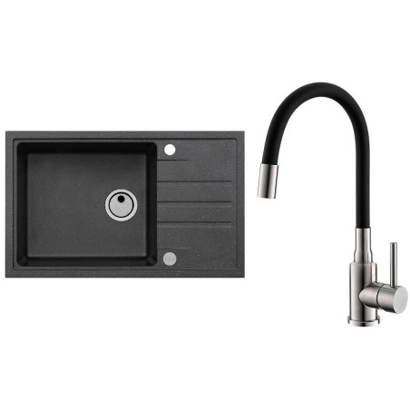Set Alveus (dřez Intermezzo 130 Black 91 + baterie Mintas Černá/Kartáčovaná ocel)