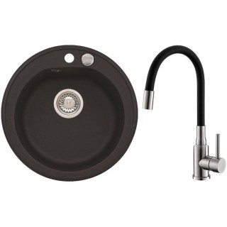 Set Alveus (dřez Niagara 10 Black 91 + baterie Mintas Černá/Kartáčovaná ocel)