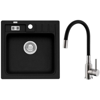 Set Alveus (dřez Niagara 20 Black 91 + baterie Mintas Černá/Kartáčovaná ocel)