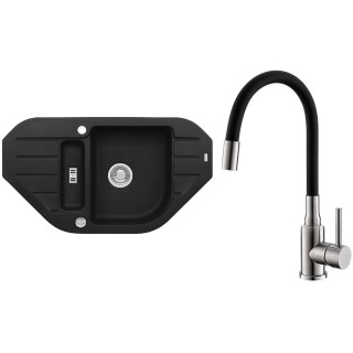 Set Alveus (dřez Niagara 60 Black 91 + baterie Mintas Černá/Kartáčovaná ocel)