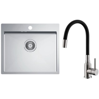 Set Alveus (dřez Quarto 10 Satin + baterie Mintas Černá/Kartáčovaná ocel)
