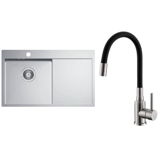 Set Alveus (dřez Quarto 30 Satin + baterie Mintas Černá/Kartáčovaná ocel)