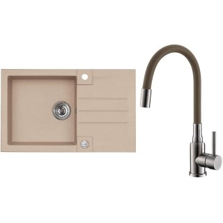 Set Alveus (dřez Rock 130 Beige 55 + baterie Mintas Béžová/Kartáčovaná ocel)